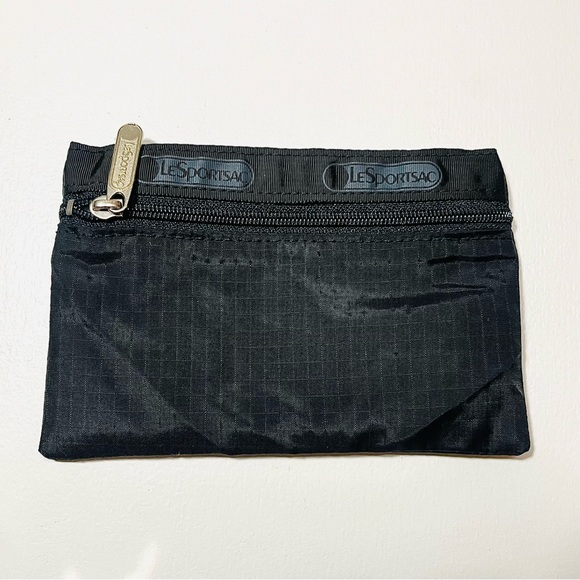 LeSportsac black mesh zip phone/wallet pouch cosmetic bag 4.5 by 7in - Picture 6 of 14